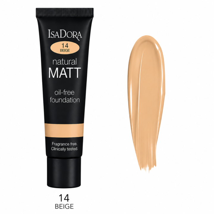 کرم‌پودر ایزادورا Isadora No Compromise Lightweight Matte Foundation بدون چربی | کرم‌پودر مات و سبک با پوششبالا | ایجاد جلوه یکدست و طبیعی روی پوست | شماره رنگ 14