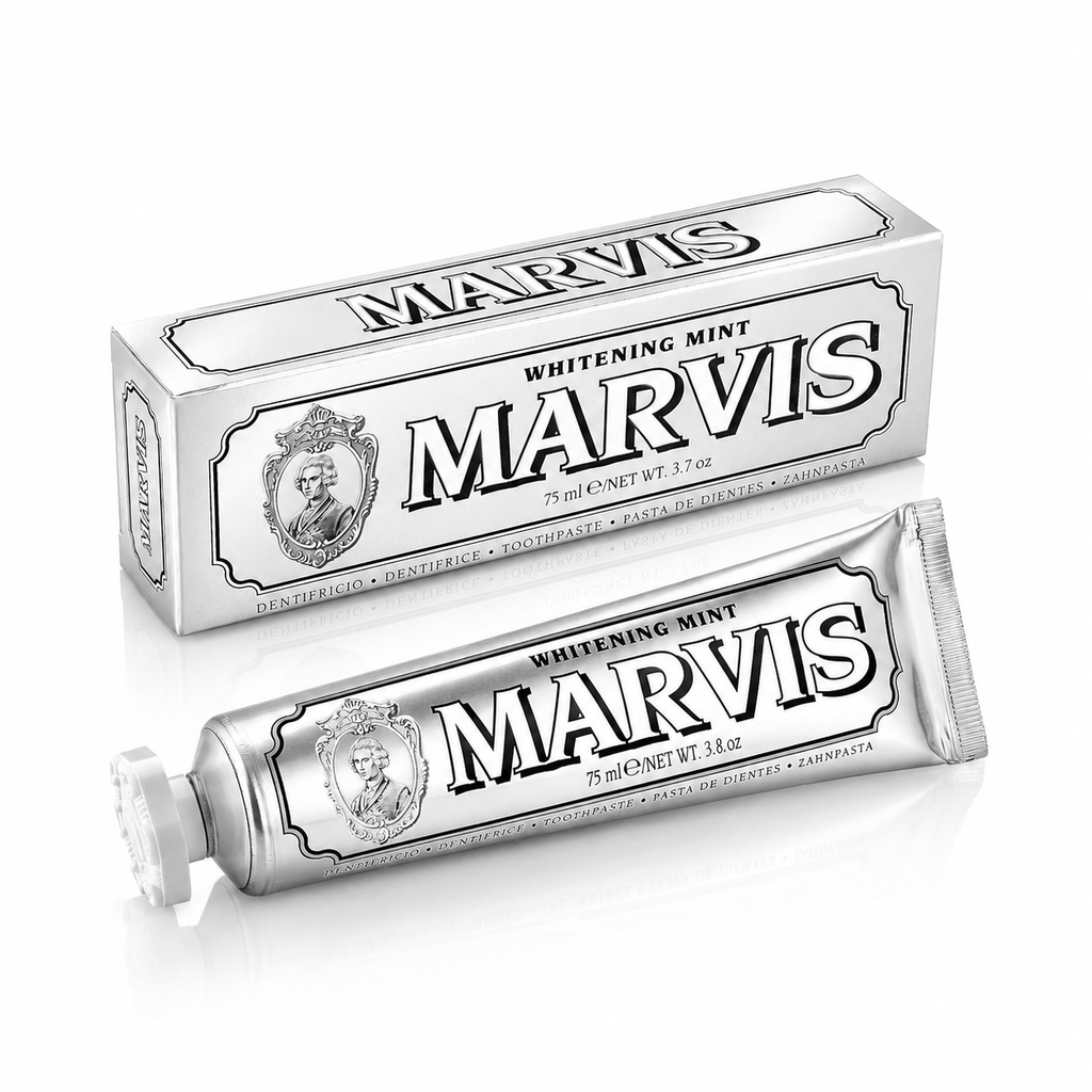 خمیردندان سفیدکننده مارویس Marvis Whitening Mint Toothpaste | خمیردندان سفیدکننده و پاک‌کننده لکه‌های سطحی دندان | کمک به حفظ سفیدی و درخشندگی دندان‌ها | با طعم نعناع | حجم 85m (کپی)