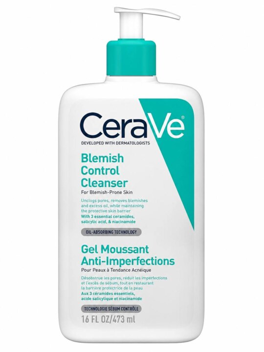 ژل شست‌وشوی ضدجوش سراوی CeraVe Blemish Control Cleanser | شوینده پاک‌کننده منافذ و کنترل‌کننده چربی | حاوی سالیسیلیک اسید، نیاسینامید و ۳ سرامید ضروری | کمک به کاهش جوش و پاکسازی عمیق منافذ بدون آسیب به سد دفاعی پوست | مناسب پوست چرب و مستعد جوش | حجم 473ml